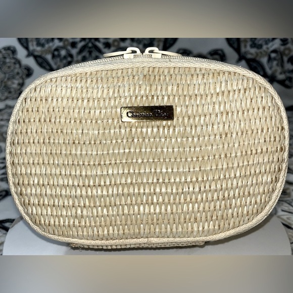 Dior Handbags - Vintage Christian DIOR Perfume Straw Weave Canvas Trim Dune Zip Tabs